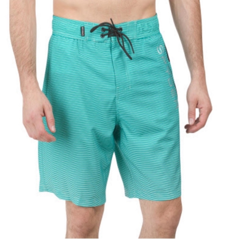 Spyder Men's Teal Striped Swim Board Shorts